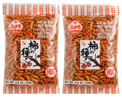 Kaki No Tane Uegaki Beika Extra Hot rice crackers pack 2, bold heat snack option.