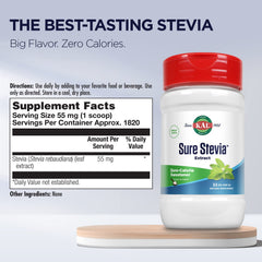 KAL Sure Stevia powder in a coffee cup for sugar-free flavor.
