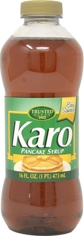 KARO pancake syrup six-pack bottles shown for convenient family breakfasts.