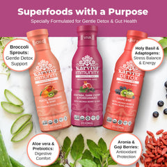 Karviva juice cleanse bottle cherry-pomegranate emphasizes flavor complexity and gentle cleansing potential.