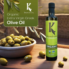 Kasandrinos Olive Oil amber glass bottle highlights freshness.