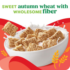 Kashi Autumn Wheat with spoon shows crisp shredded biscuits and nourishment