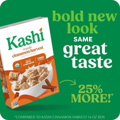 Kashi Cinnamon Harvest serving spoon scooping shredded wheat with cinnamon