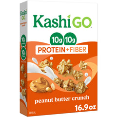 Kashi GO Peanut Butter Crunch cereal bowl with milk for a protein-packed breakfast.