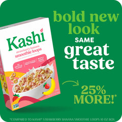 Kashi Strawberry Banana Smoothie Loops close-up shows fruity texture and color