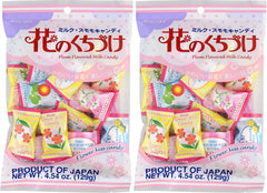 Kasugai Hana no Kuchizuke candy 2-pack with plum-milk flavor and birth flower imagery for floral-inspired snacking