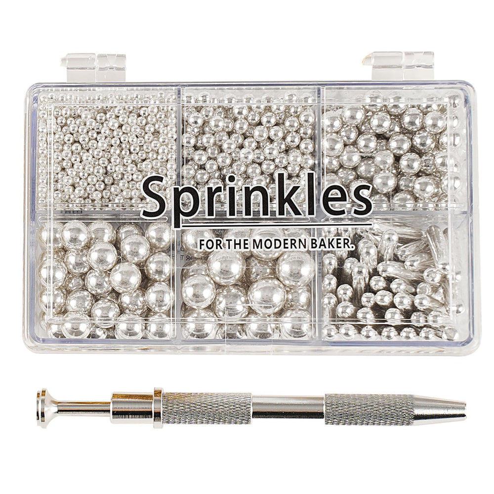 Kasvan silver mix sprinkles in a gift box adding crystal sparkle to cakes and desserts