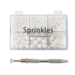 Kasvan White Mix Sugar Sprinkles bottle for cake decorating adds elegant edible pearls