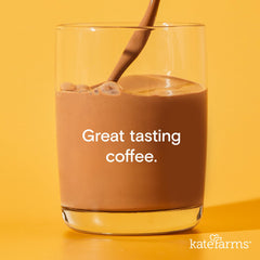 Glass with Kate Farms coffee shake, inviting flavor and texture