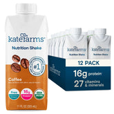 Kate Farms Organic Nutrition Shake coffee bottle showing convenient 11 oz servings for on-the-go nutrition.