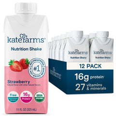 Kate Farms Organic Nutrition Shake strawberry bottle for on-the-go meals.