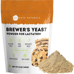 Kate Naturals Brewer's Yeast Powder packaging, gluten-free and non-GMO, ready for lactation recipes