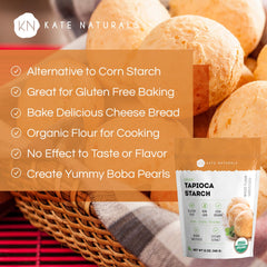 Kate Naturals organic tapioca starch scoop; ideal for baking, boba pearls, and DIY care.