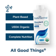 Glass of Kate Farms vanilla shake showing creamy texture.