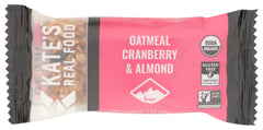 Kate's Real Food Bar Oatmeal Cranberry Almond front view shows a wholesome, grab-and-go snack for a balanced day
