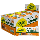 Kate’s Real Food Peanut Butter Cup bar close-up showing dark chocolate and creamy peanut butter for on-the-go energy
