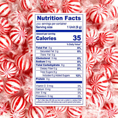 Katie's Kandy Korner jumbo peppermint candy balls closeup shows crisp red-and-white mint rounds