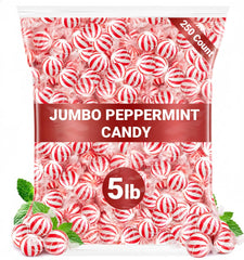 Katie's Kandy Korner jumbo peppermint candy balls packaging display for bulk gifting and party prep
