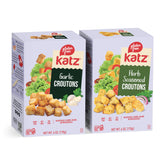 Katz Gluten Free Croutons Garlic flavor topping for salads with a crispy bite.