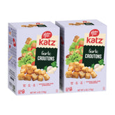 Katz Gluten Free Garlic Croutons two-pack, ideal topping for salads and soups.