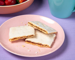Katz gluten-free strawberry toaster pastries in toaster, ready in seconds.