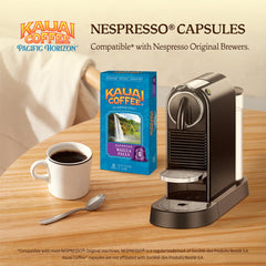 Kauai Coffee aluminum espresso pods highlighting sustainable freshness.