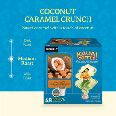 Kauai Coffee Coconut Caramel Crunch coffee glass with tropical notes.