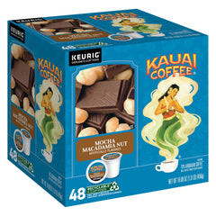 Kauai Coffee Mocha Macadamia Nut K-Cup pack offers premium single-serve convenience for quick mornings.