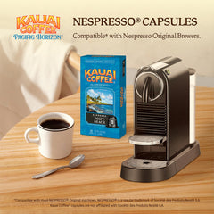 Kauai Coffee Poipu Beach aluminum pod closeup highlights eco-friendly packaging and freshness.