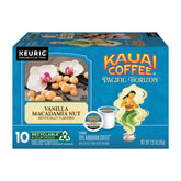 Kauai Coffee Vanilla Macadamia Nut K-Cup Pod close-up showcasing premium flavor.