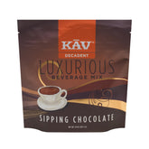 KAV Decadent rich sipping chocolate bottle pour showcases premium flavor for cozy evenings.