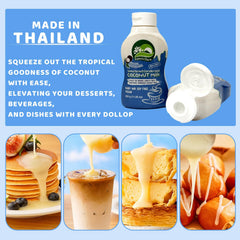 Dairy-free label on Nature's Charm condensed coconut milk for vegan diets.