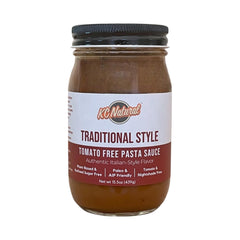 KC Natural Tomato Free Pasta Sauce label highlights vegan and nightshade-free ingredients.