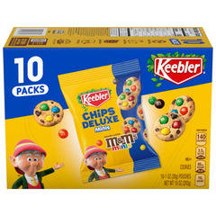 Keebler Chips Deluxe Minis with M&M’s in a resealable bag for easy snacking.