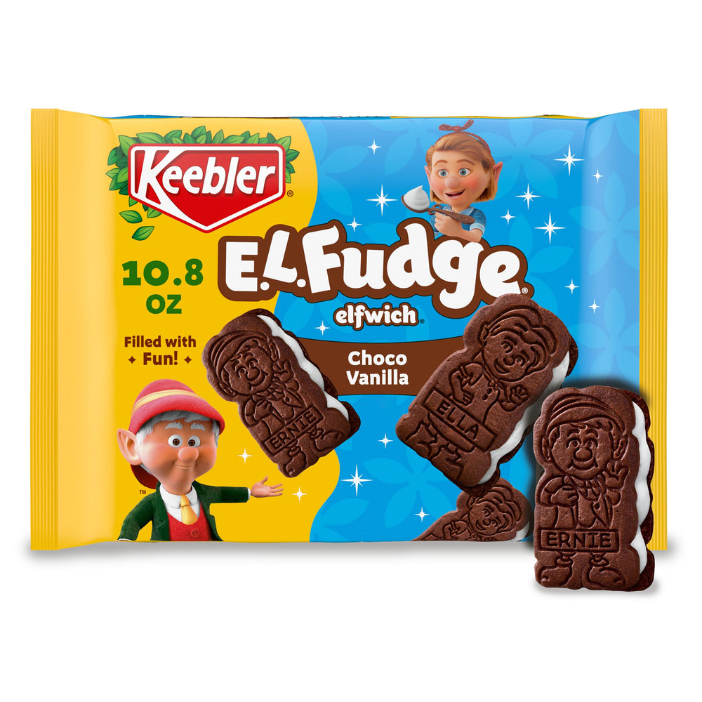 Keebler Elfwich chocolate-filled elf-shaped cookies, a playful snack to pair with milk.