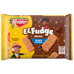 Keebler E.L. Fudge Elfwich cookies packaging shown, ideal shareable snack for on-the-go moments.