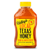 Kelleys Local Texas Honey bottle front with Go Texan label and pure sweetness.