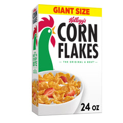 Kellogg's Corn Flakes in a bowl with milk for a quick, crunchy breakfast.