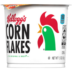 Kellogg's Corn Flakes ingredients label closeup showing four simple ingredients and no artificial colors or flavors