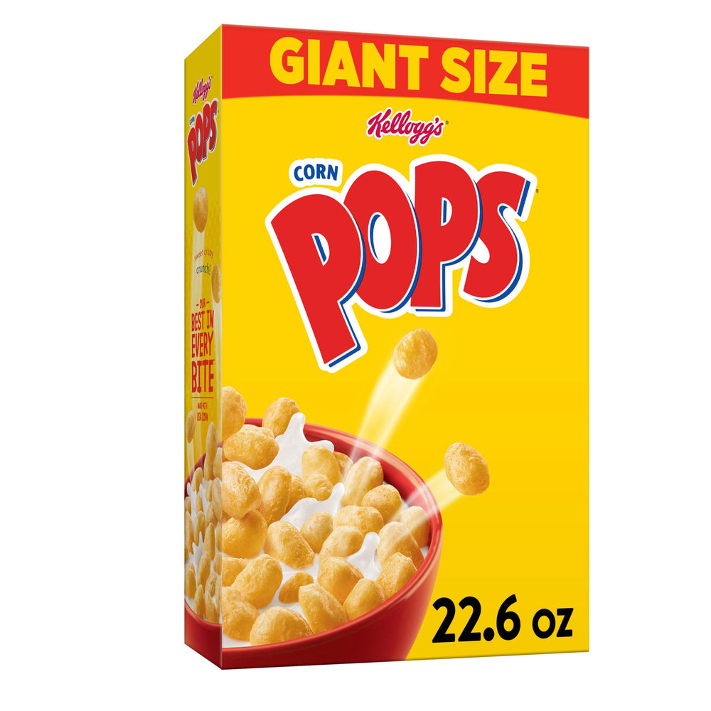 Kellogg's Corn Pops cereal bowl crunch, ready for a tasty breakfast start