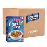 Kellogg's Cracklin' Oat Bran cereal box front, fiber-focused breakfast appeal