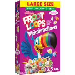 Kellogg's Froot Loops with Marshmallows cereal box ready for breakfast