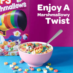 Close-up of Kellogg's Froot Loops with Marshmallows O's in a sunny bowl