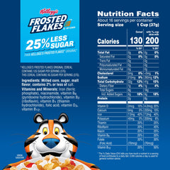 Kellogg's Frosted Flakes 25% Less Sugar box shown on kitchen counter.