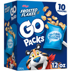 Kellogg's Frosted Flakes Go Packs box with ten 1.2 oz pouches.