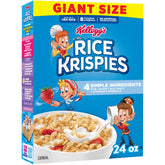 Kellogg's Rice Krispies giant-size cereal box for busy mornings.