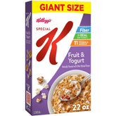 Kellogg's Special K fruit and yogurt cereal in a bowl with fresh berries showcasing fiber-rich breakfast