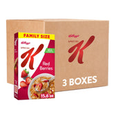 Kellogg's Special K Red Berries cereal in milk bowl for a fiber-rich breakfast.