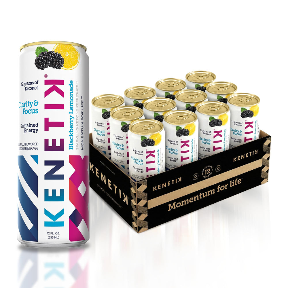 Kenetik caffeine-free focus drink can front displays Blackberry Lemonade for clear mental focus
