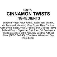 Kenny's Cinnamon Licorice Twists packaging on display, shipped fresh for reliable flavor.